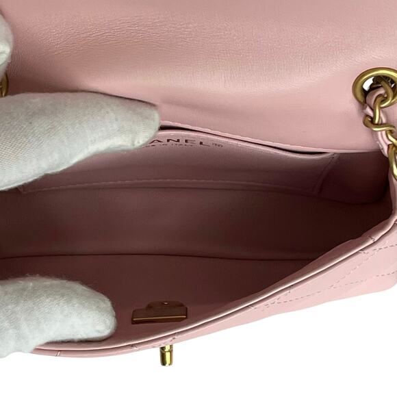 Chanel Mini Rectangular Flap Bag with Heart Chain Pink Lambskin Antique Gold - Picture 9 of 15